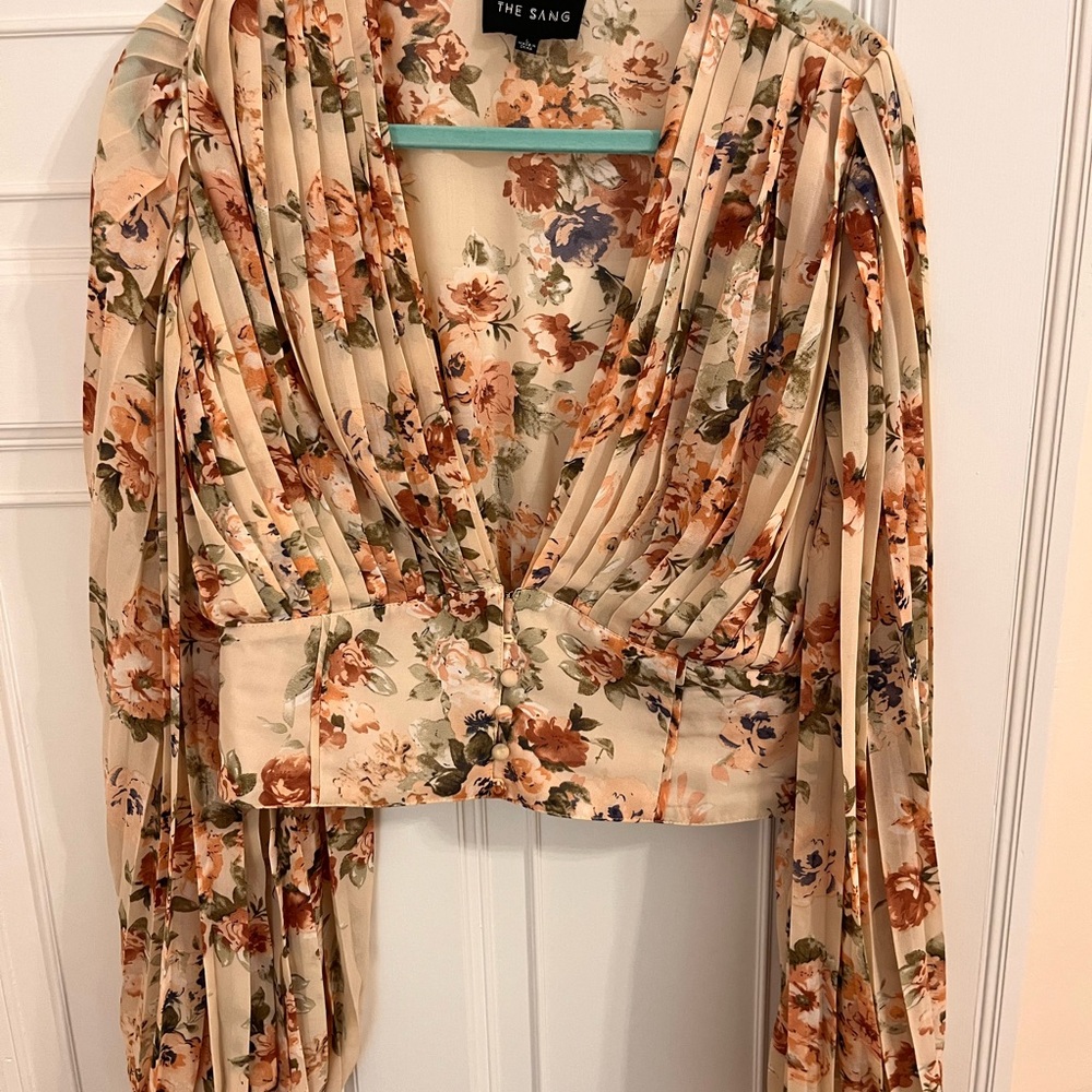 Floral Women's Top - Cream and Orange